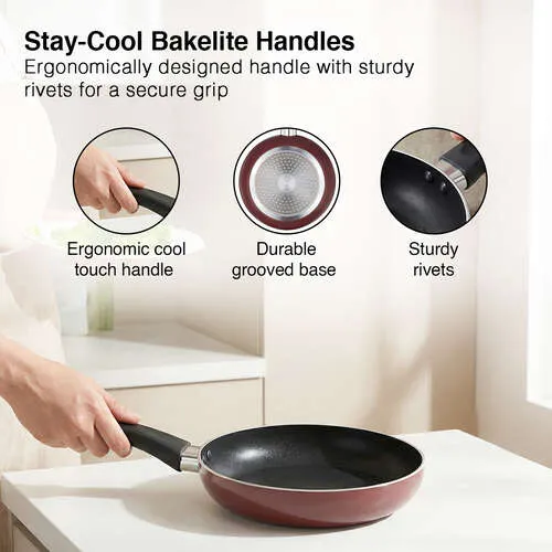 Prestige Omega Deluxe Aluminium Induction Base Non-Stick Fry Pan, 20cm (Red) - Detail View